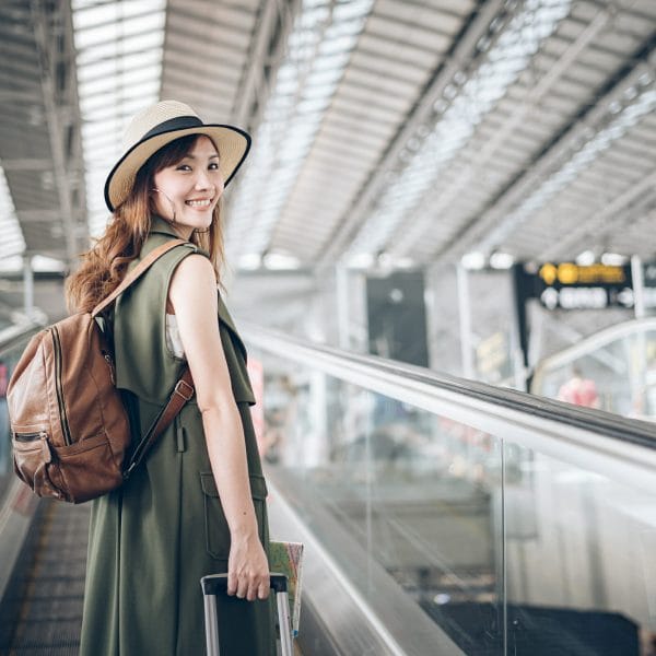A woman on a US travel visa at the airport
