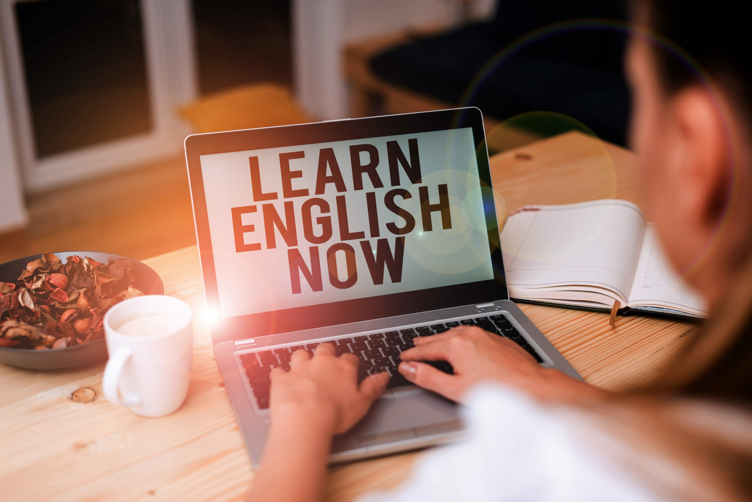 An immigrant takes an online English language course