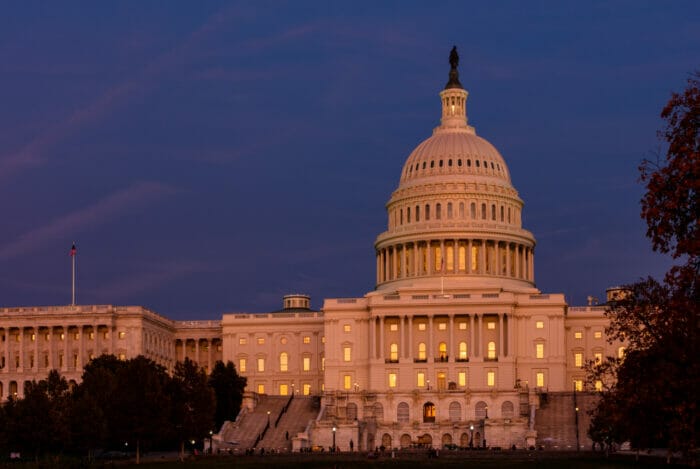 The U.S. Capitol at dusk