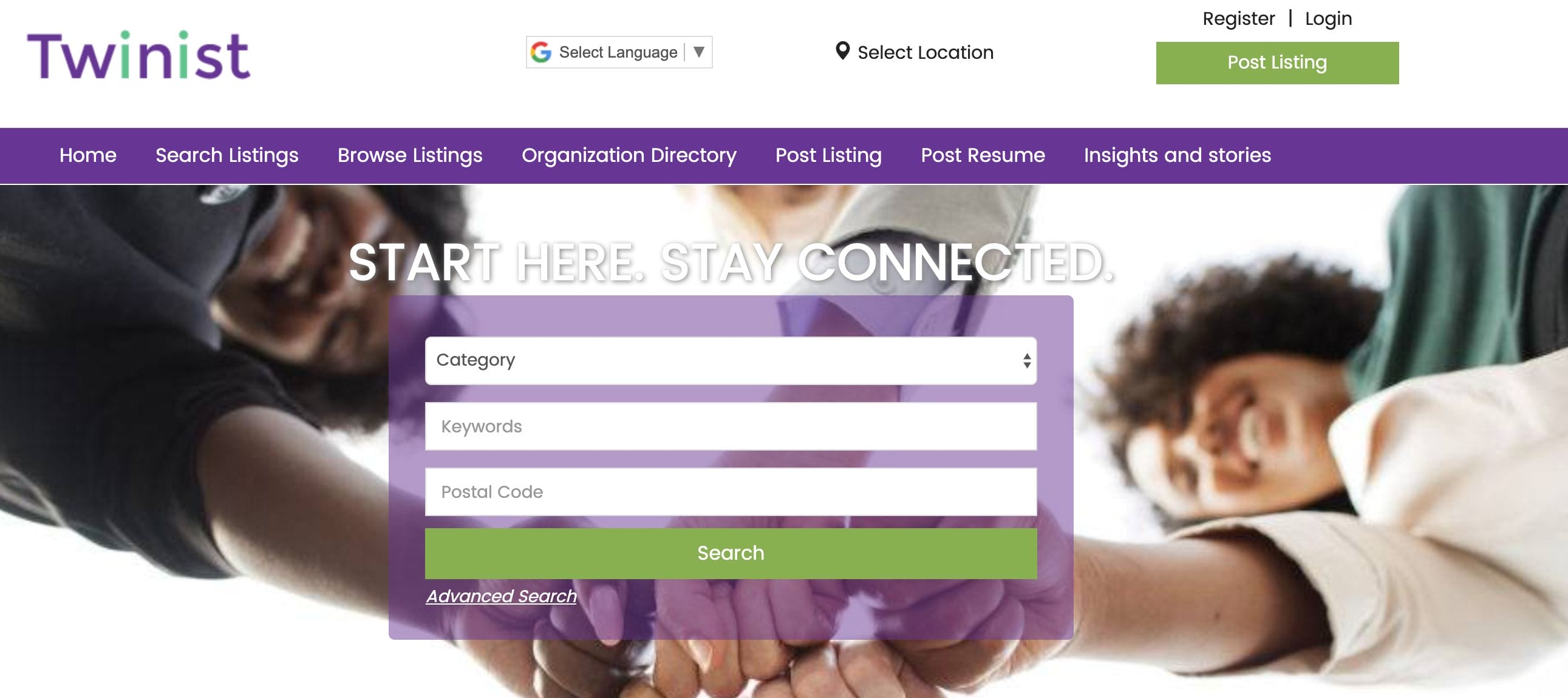 Twinist website for immigrants