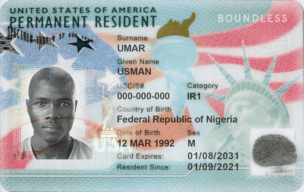 Sample green card