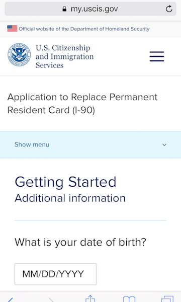 Mobile Form I-90 Getting Started