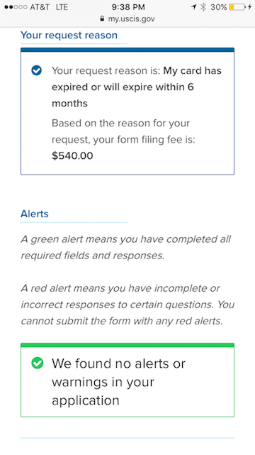 Mobile Form I-90 Application Alert