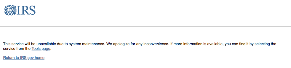 Message on IRS Get Transcript Page