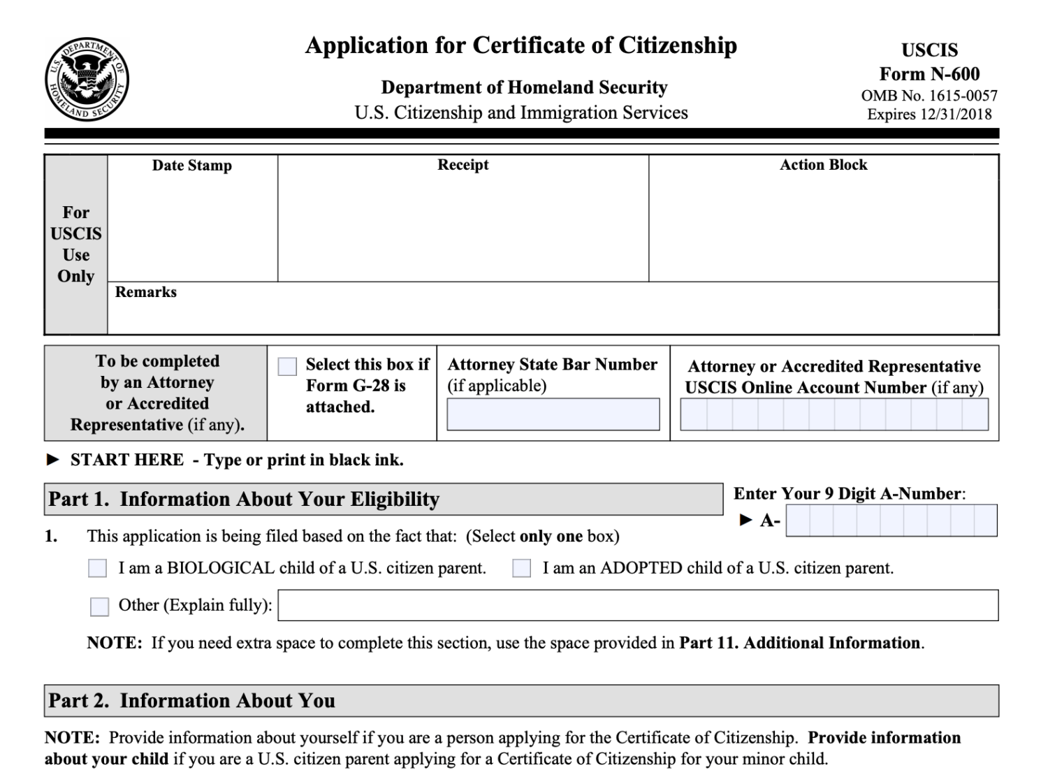 Form N-600, Application for Certificate of Citizenship