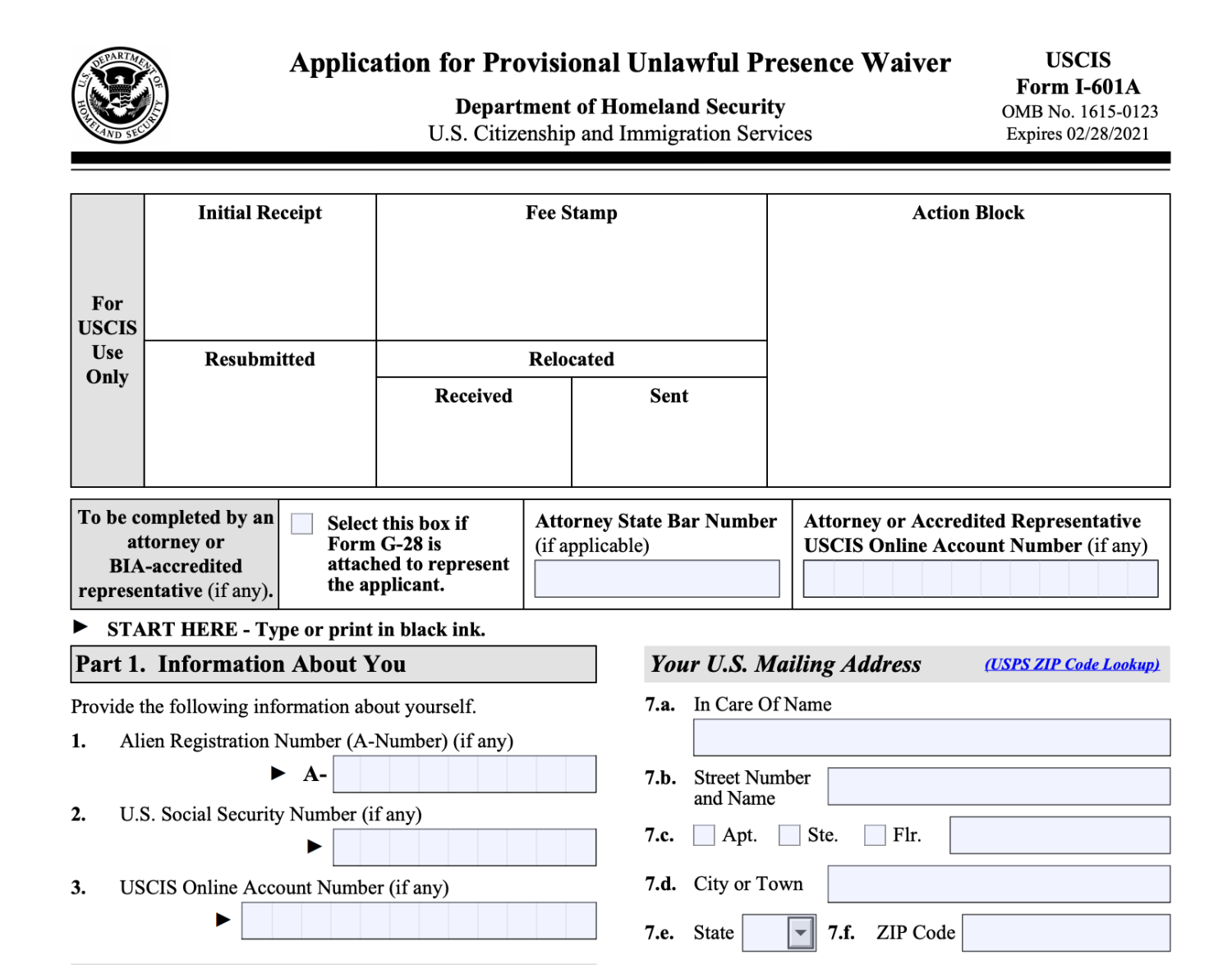 Form I-601A